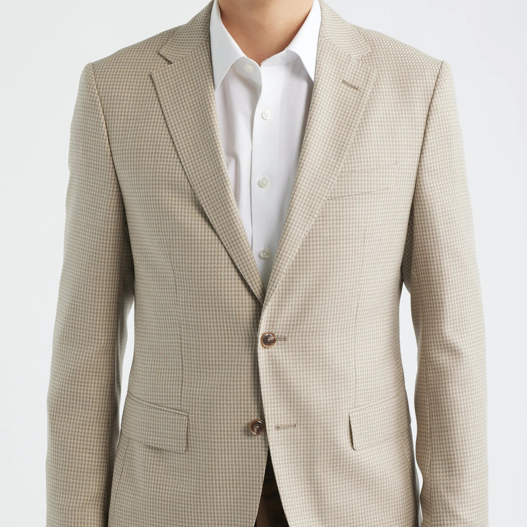Men's Beige Houndstooth Two Button Blazer