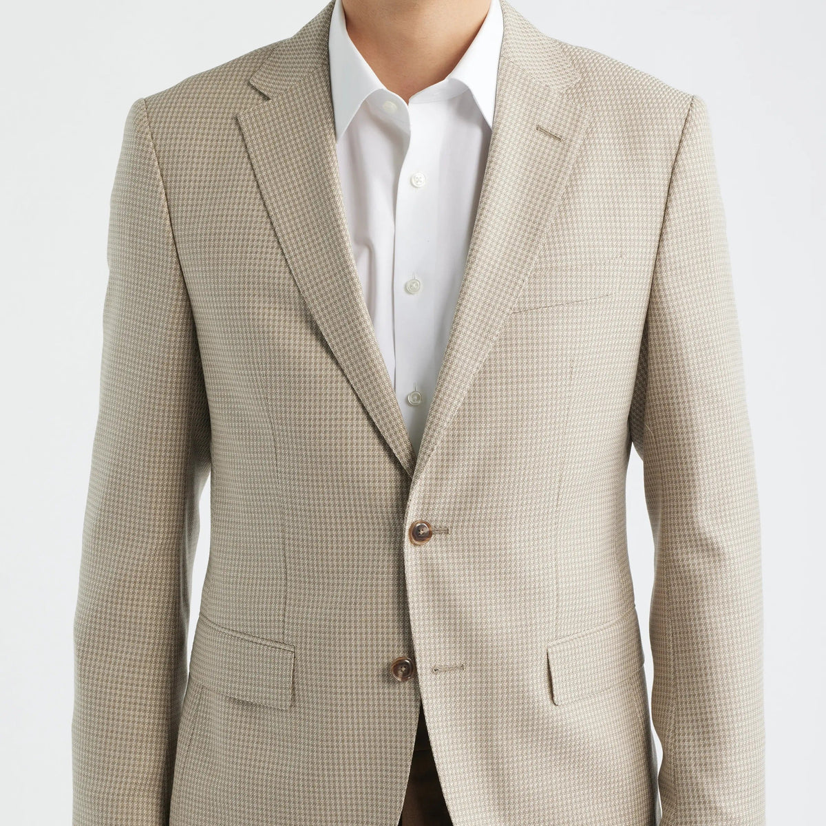 Men's Beige Houndstooth Two Button Blazer