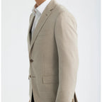 Men's Beige Houndstooth Two Button Blazer