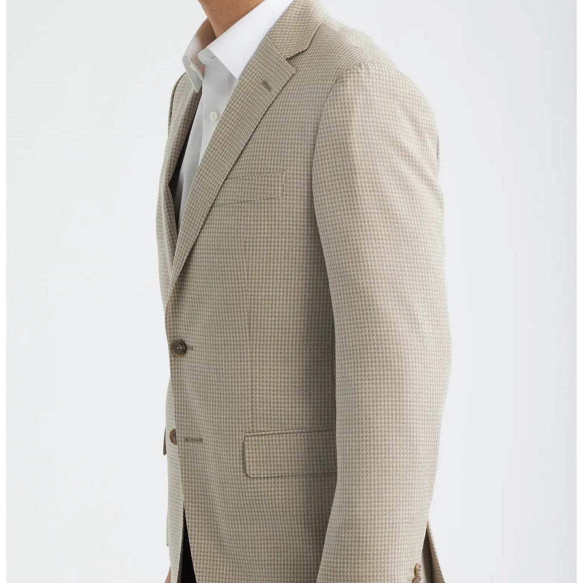 Men's Beige Houndstooth Two Button Blazer