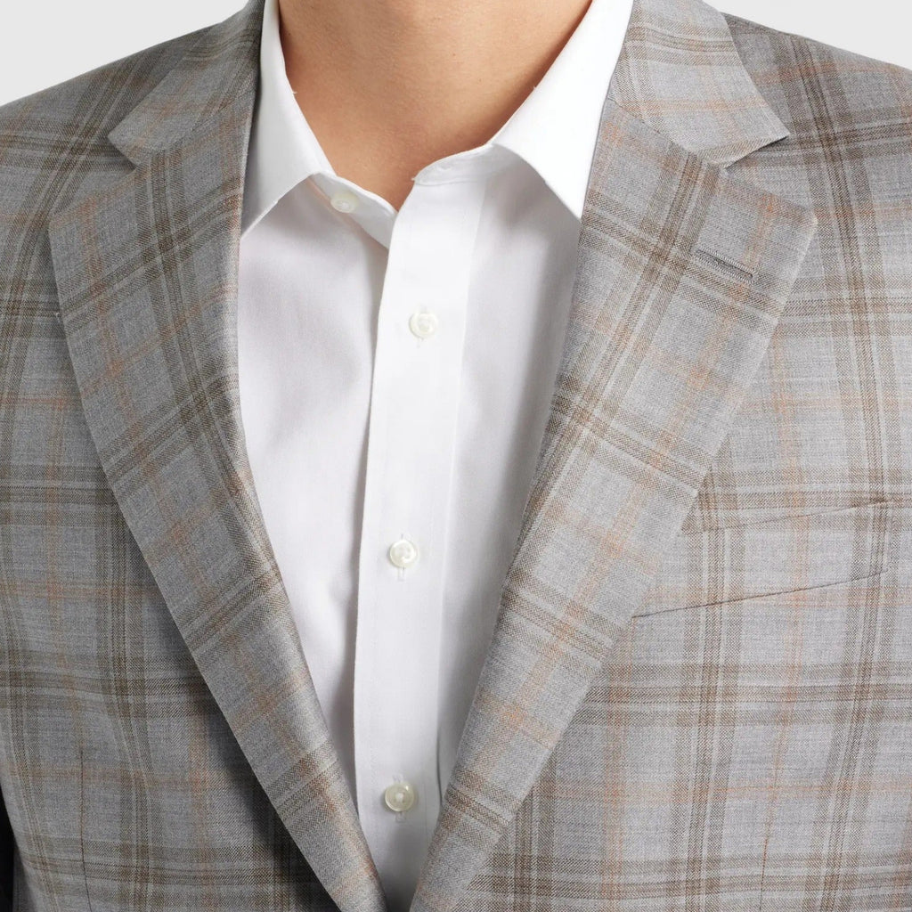 Men's Grey Plaid Two Button Casual Blazer