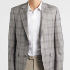 Men's Grey Plaid Two Button Casual Blazer