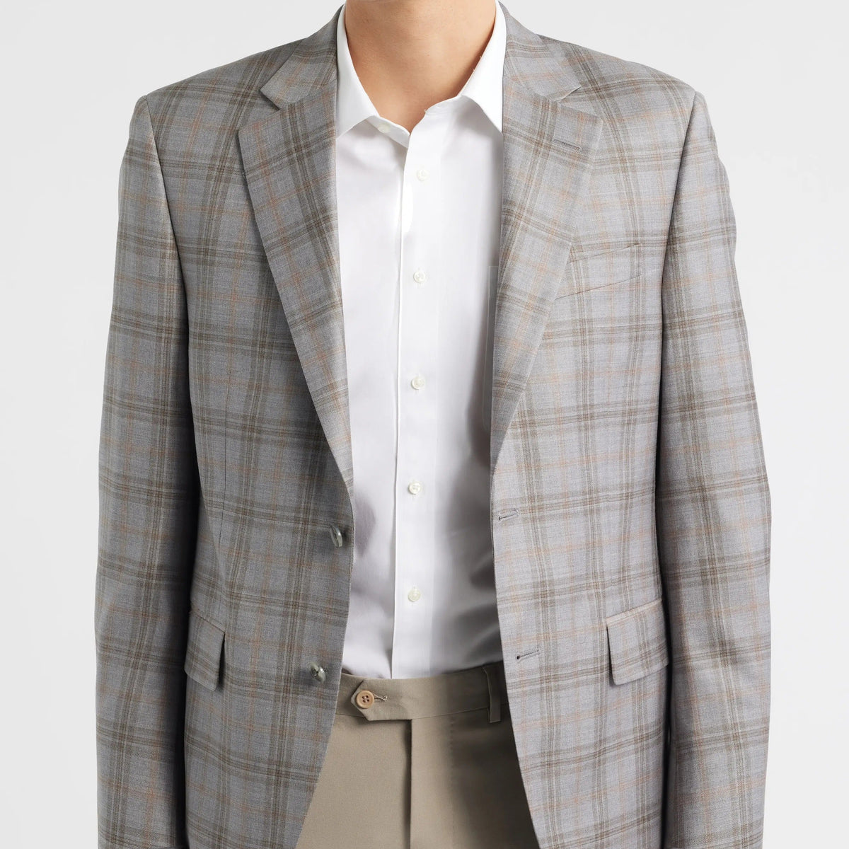 Men's Grey Plaid Two Button Casual Blazer