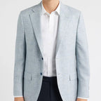 Men's Light Blue Plaid Two Button Blazer