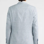 Men's Light Blue Plaid Two Button Blazer