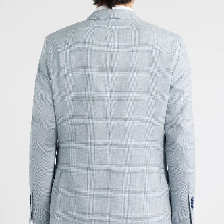 Men's Light Blue Plaid Two Button Blazer