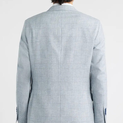Men's Light Blue Plaid Two Button Blazer