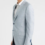 Men's Light Blue Plaid Two Button Blazer