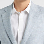 Men's Light Blue Plaid Two Button Blazer