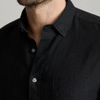 Men's Long Sleeve Black Linen Blend Casual Shirt