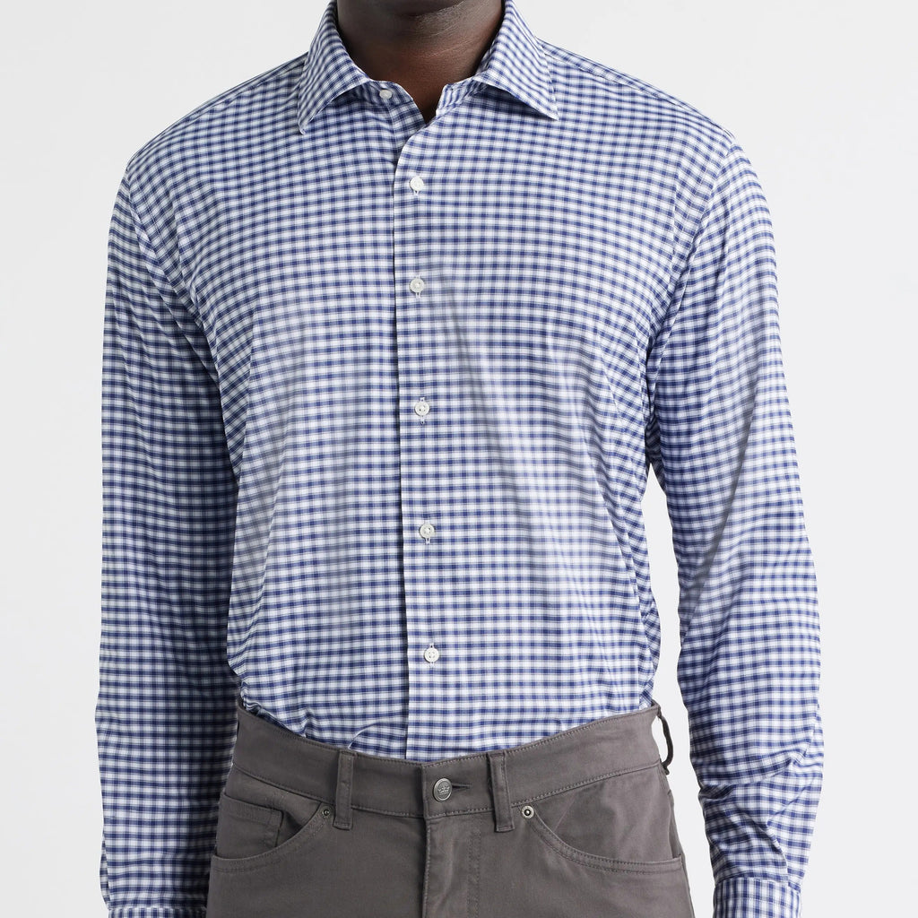 Men's Long Sleeve Blue and White Plaid Dress Shirt