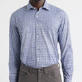 Men's Long Sleeve Blue and White Plaid Dress Shirt