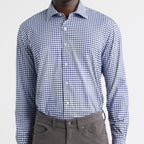Men's Long Sleeve Blue and White Plaid Dress Shirt