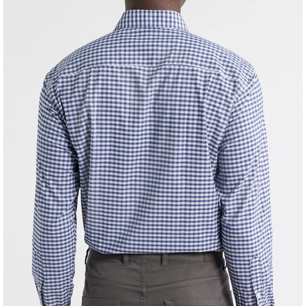 Men's Long Sleeve Blue and White Plaid Dress Shirt
