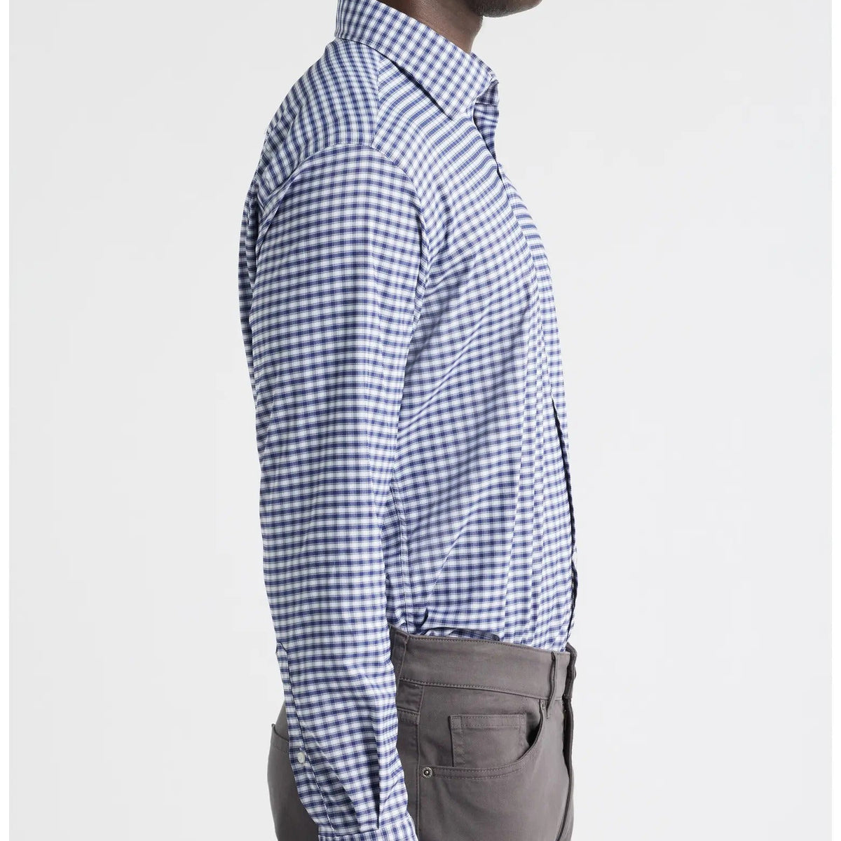 Men's Long Sleeve Blue and White Plaid Dress Shirt