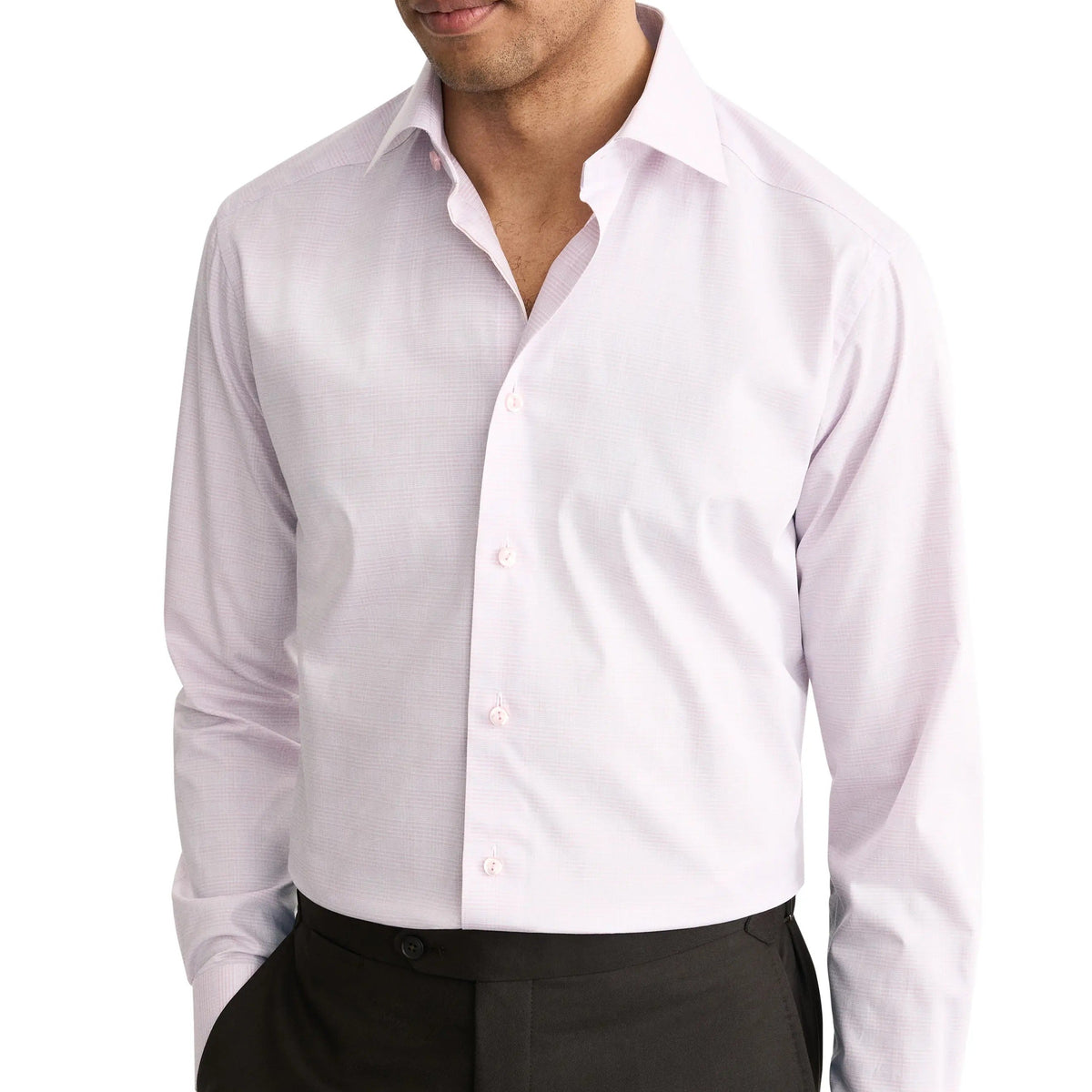 Men's Long Sleeve Fine Striped Button Down Dress Shirt