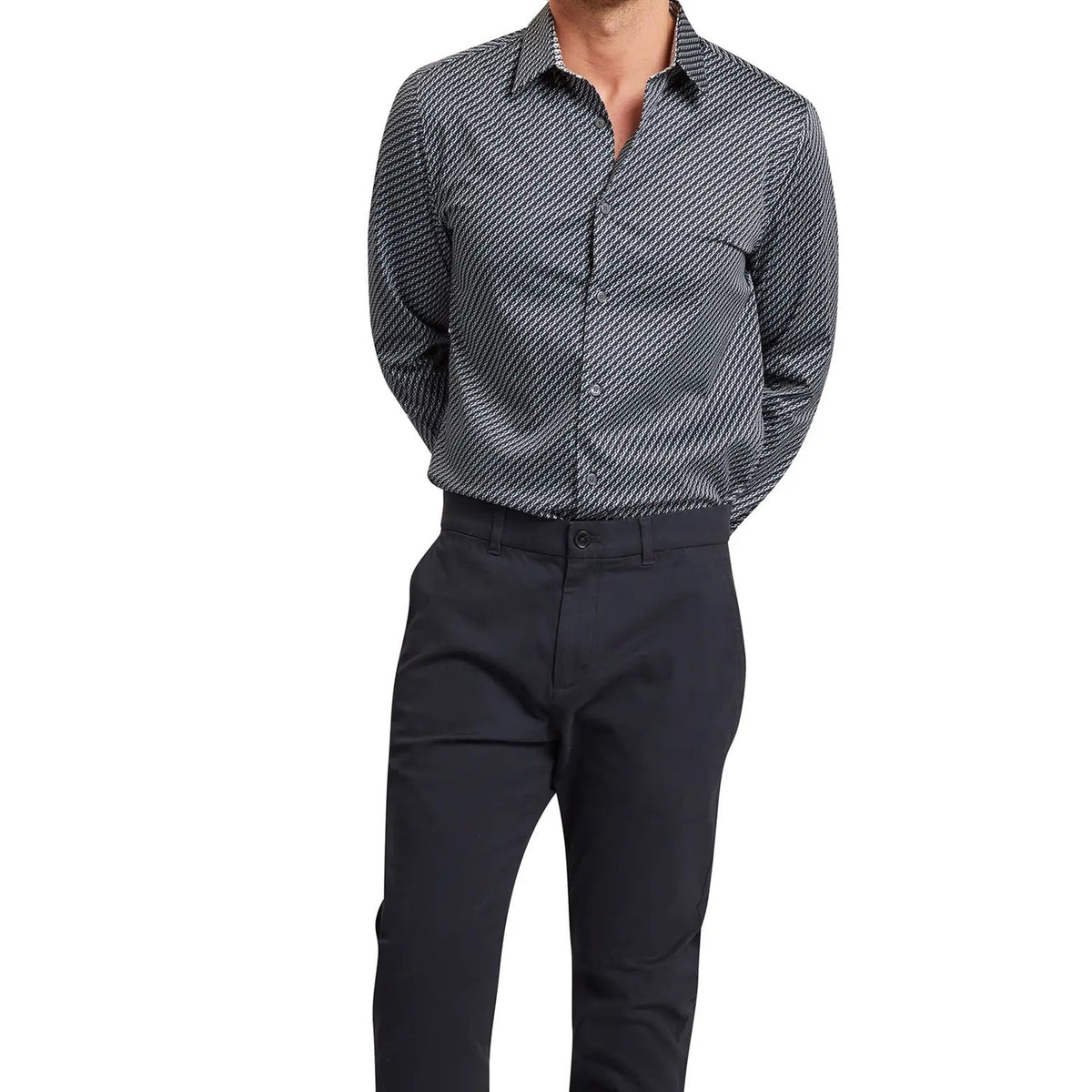 Men's Long Sleeve Geometric Print Button Down Shirt