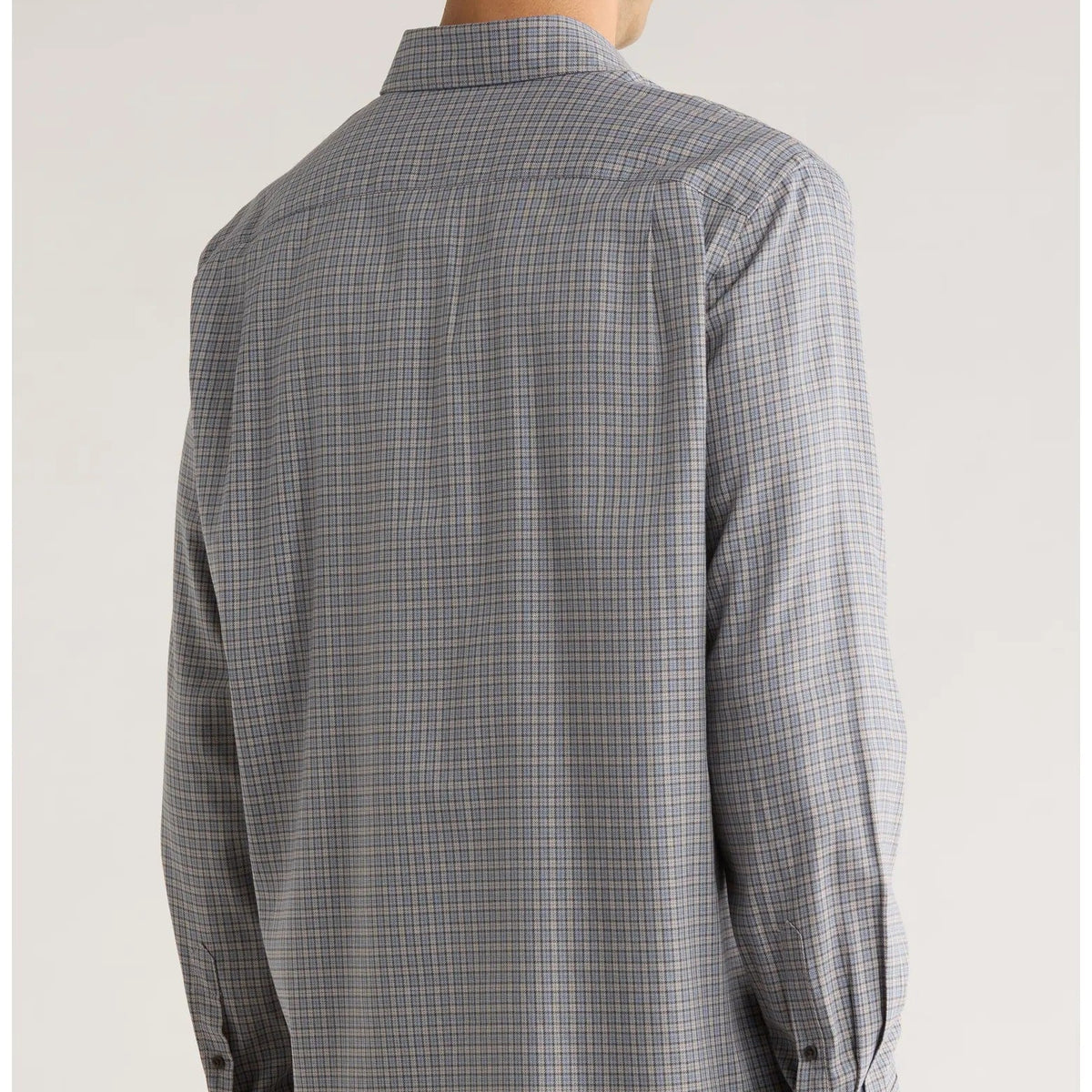 Men's Long Sleeve Gray Blue Plaid Casual Shirt