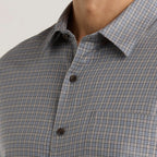 Men's Long Sleeve Gray Blue Plaid Casual Shirt