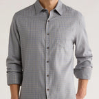 Men's Long Sleeve Gray Blue Plaid Casual Shirt