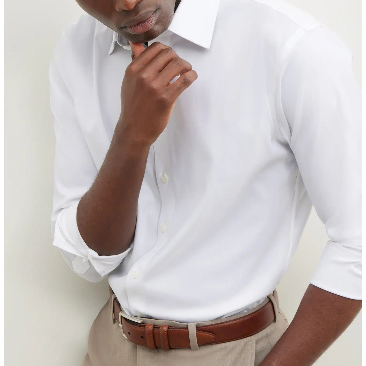 Men's Long Sleeve Pure White Anti Wrinkle Dress Shirt